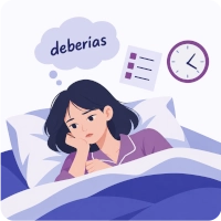 Mujer acostada pensando que debería estar haciendo más