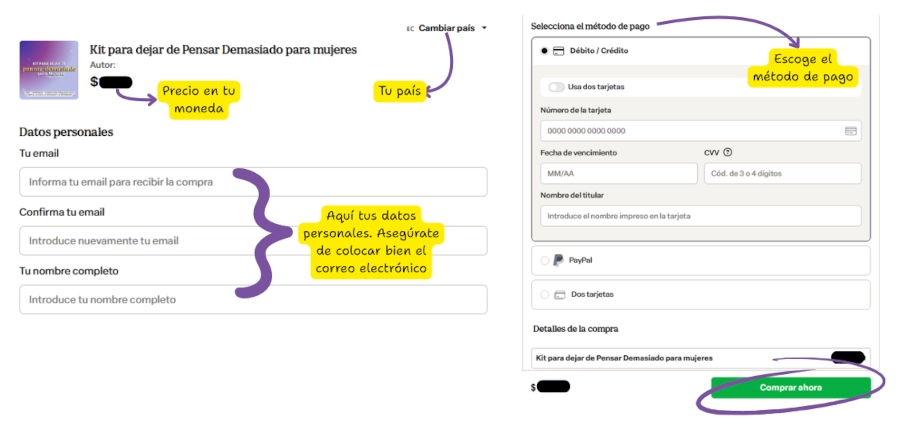 Guía para realizar la compra del Kit para Dejar de Pensar Demasiado para Mujeres